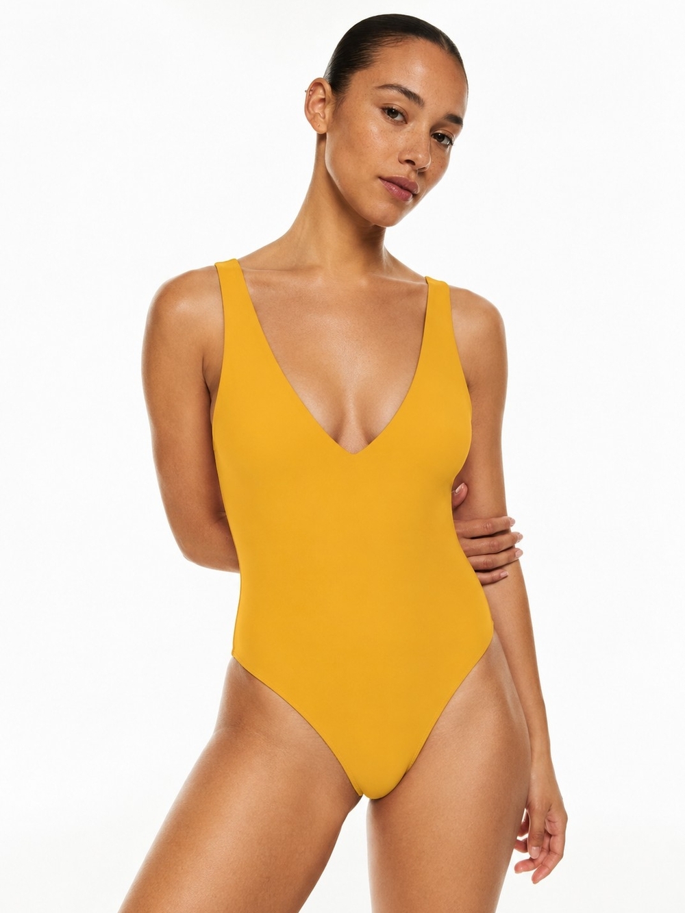 Babaton NWT Mustard V‑Neck Bodysuit Size M